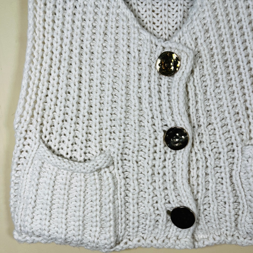 Sleeveless Cropped Chunky Knit Sweater S Gold Button Front Shabby Chic Bohemian - Picture 4 of 9